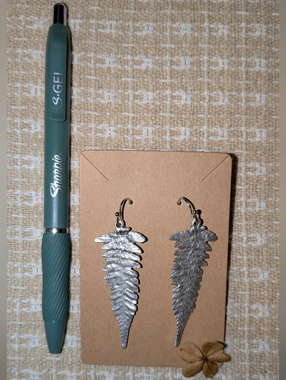 Textured Fern Leaf Dangle Earrings - Picture 2 of 3
